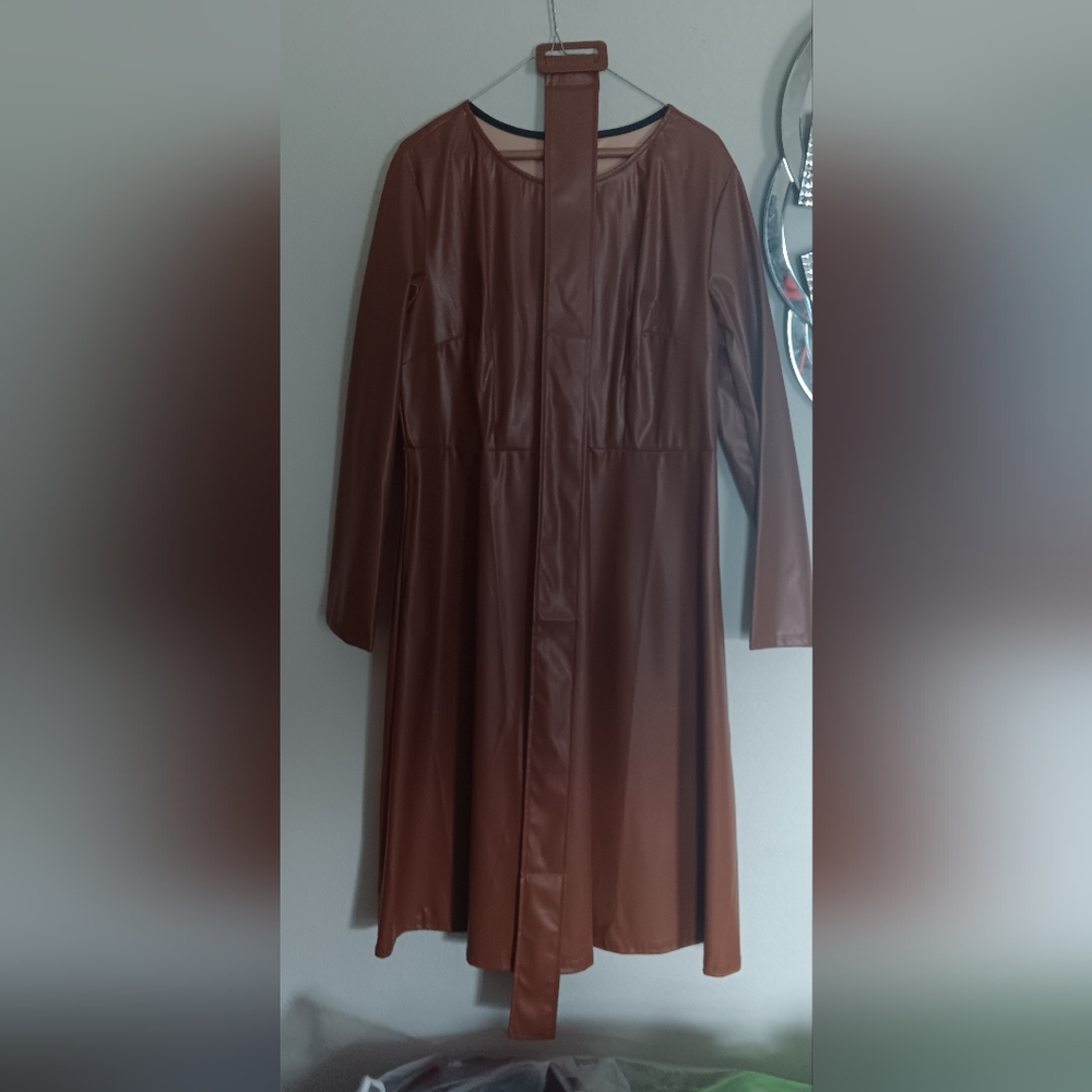Carmel BrownFaux Leather Belted Dress NWOT - Picture 3 of 5